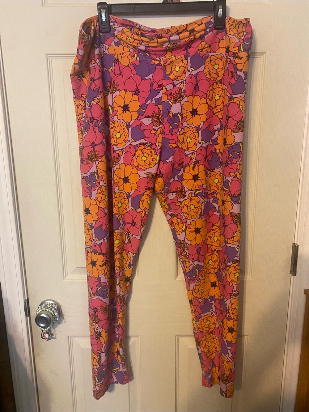 LuLaRoe Pink, Orange & Purple Floral Kids Leggings